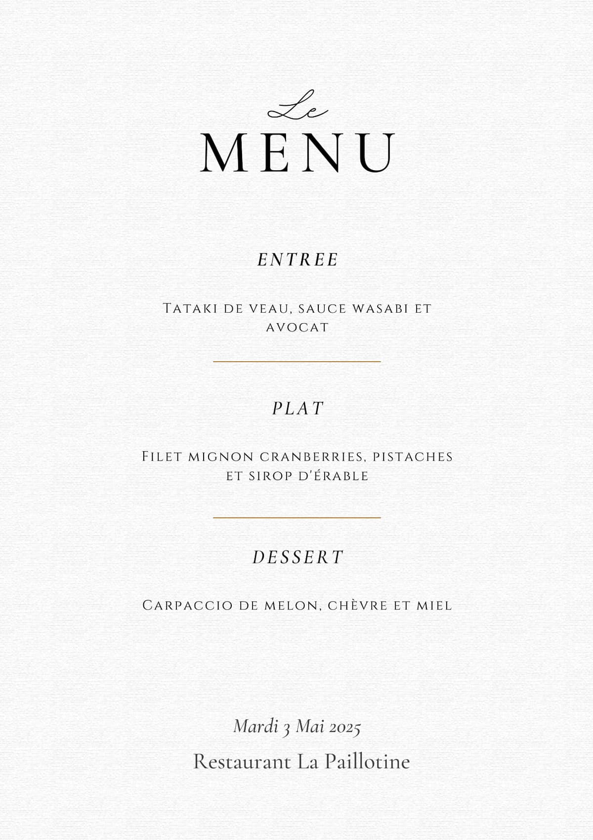Menu Bistro Parisien
